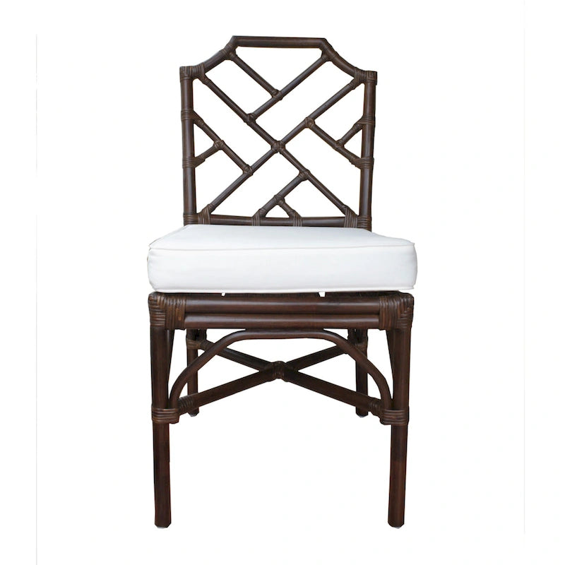 Rattan Dining Side Chair Chinese Chippendale Style - Set of 2