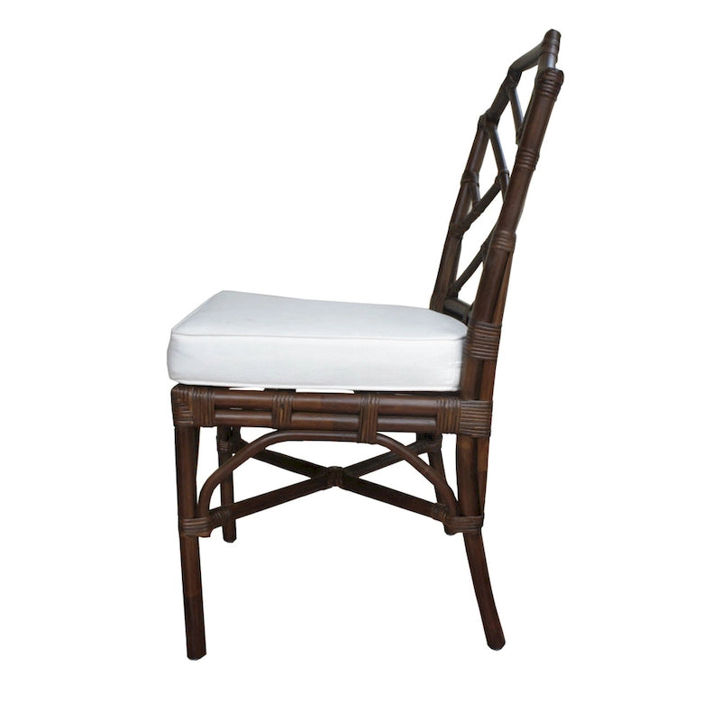Rattan Dining Side Chair Chinese Chippendale Style - Set of 2