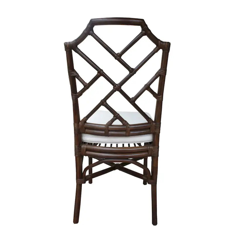 Rattan Dining Side Chair Chinese Chippendale Style - Set of 2