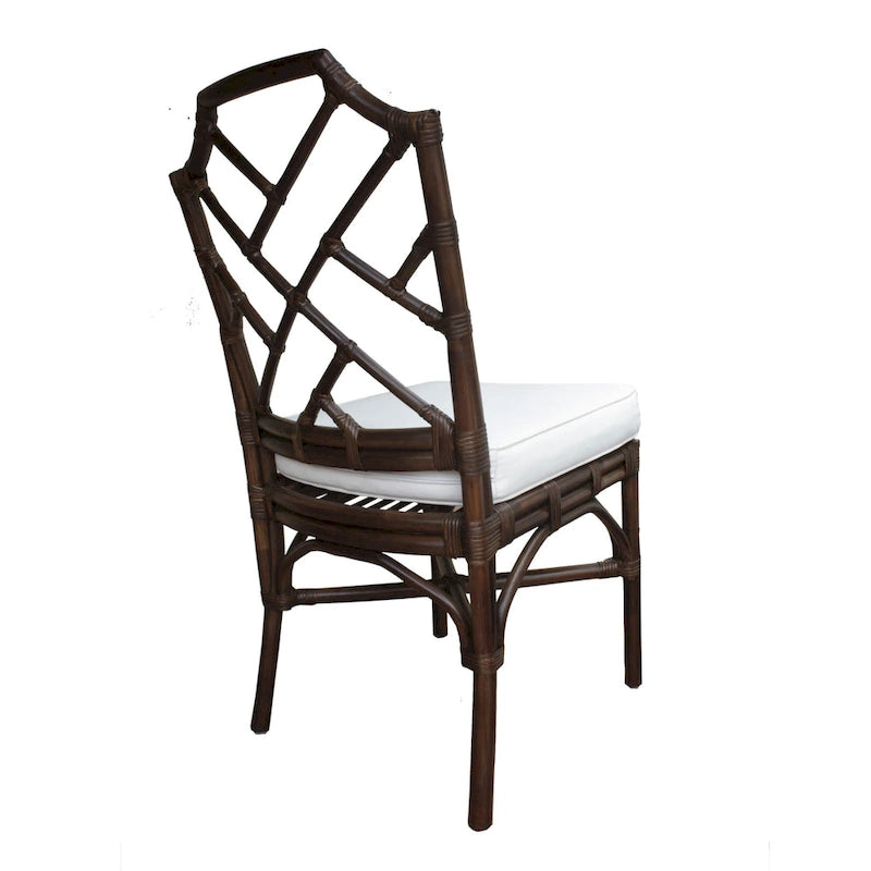 Rattan Dining Side Chair Chinese Chippendale Style - Set of 2