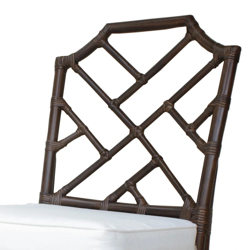 Rattan Dining Side Chair Chinese Chippendale Style - Set of 2