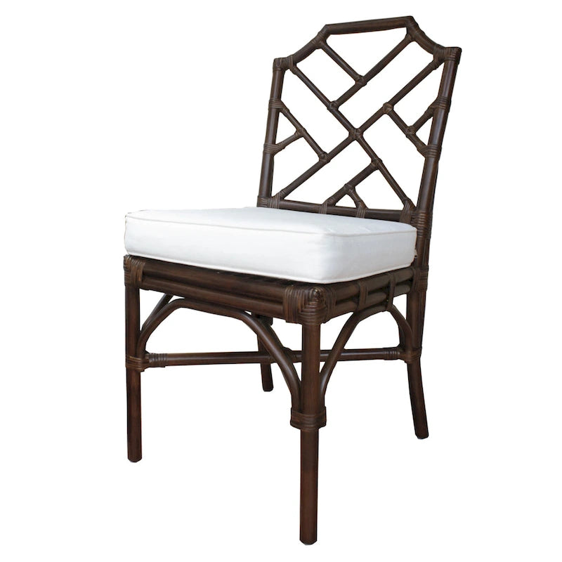 Rattan Dining Side Chair Chinese Chippendale Style - Set of 2