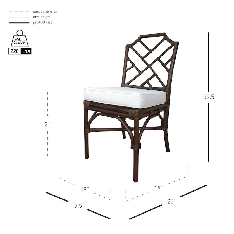 Rattan Dining Side Chair Chinese Chippendale Style - Set of 2
