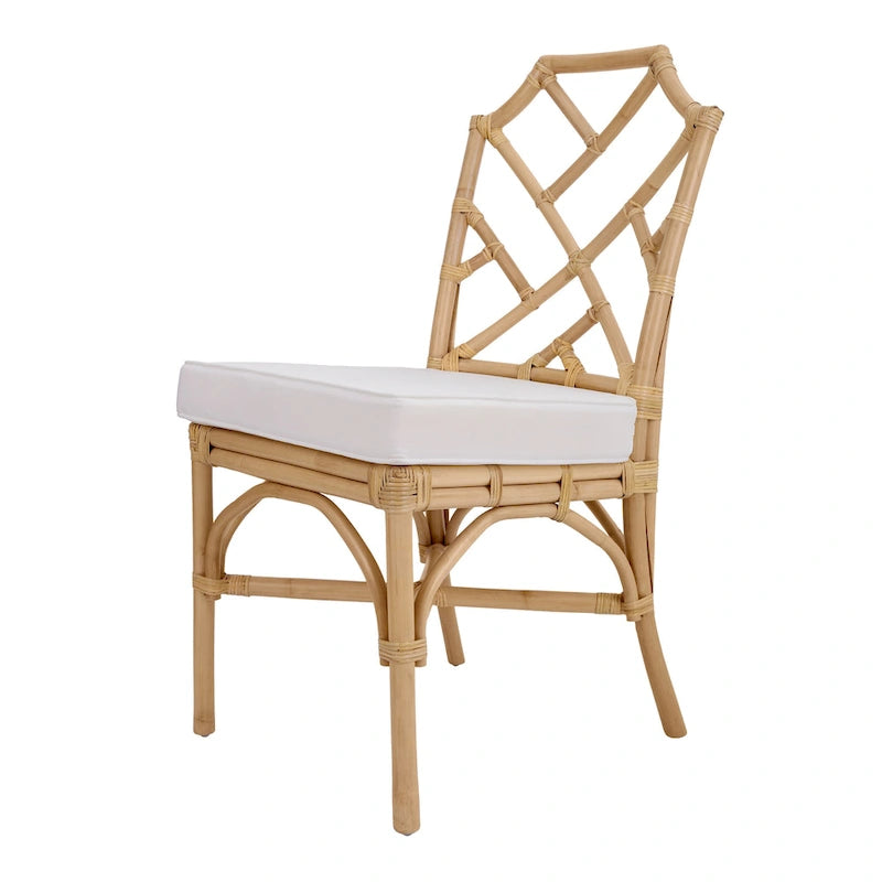 Rattan Dining Side Chair Chinese Chippendale Style - Set of 2