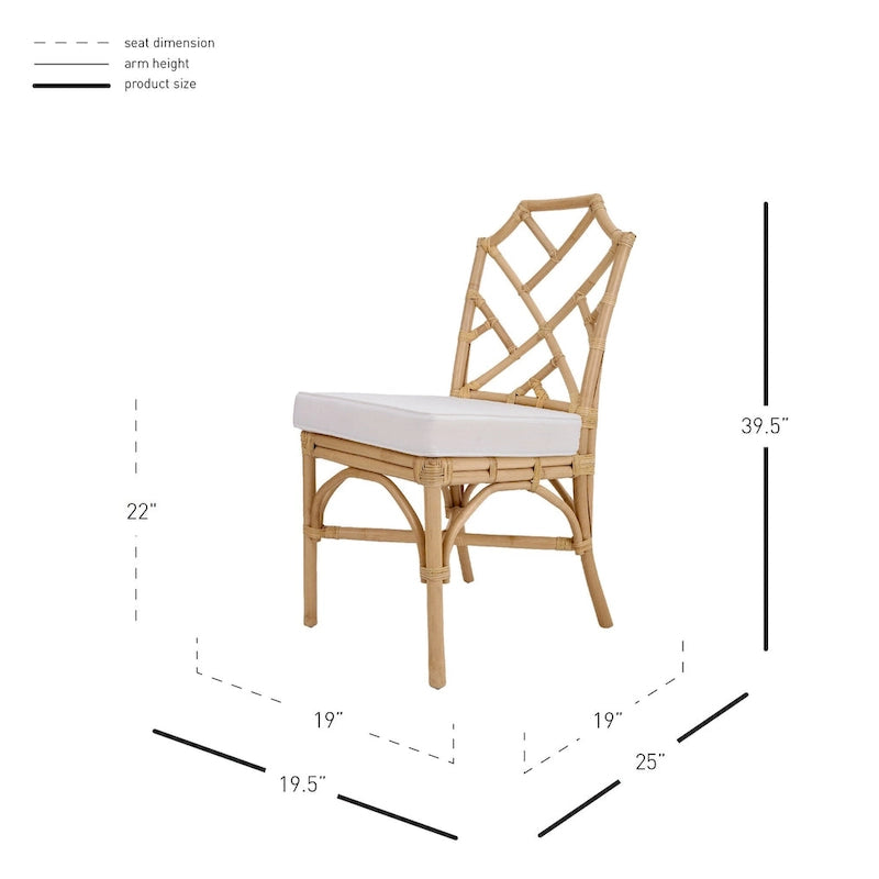 Rattan Dining Side Chair Chinese Chippendale Style - Set of 2