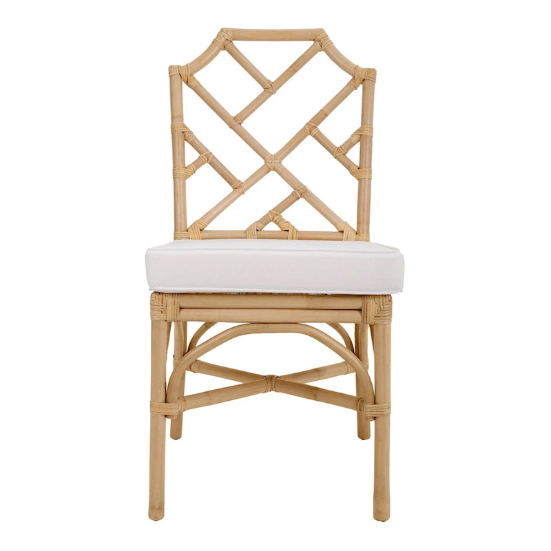 Rattan Dining Side Chair Chinese Chippendale Style - Set of 2