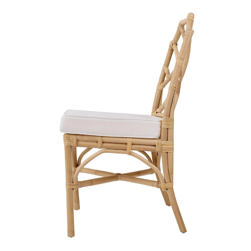 Rattan Dining Side Chair Chinese Chippendale Style - Set of 2