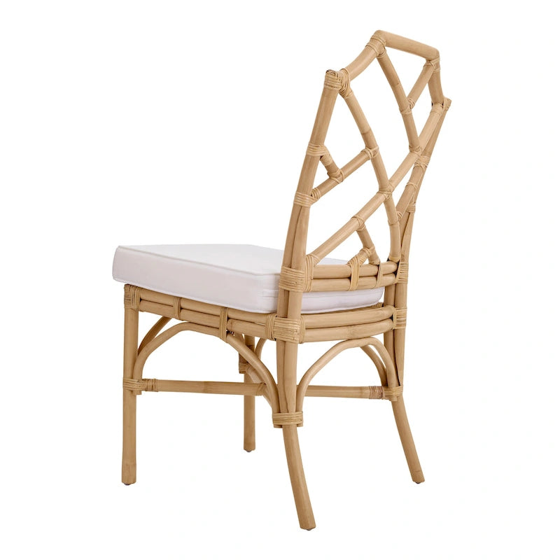 Rattan Dining Side Chair Chinese Chippendale Style - Set of 2