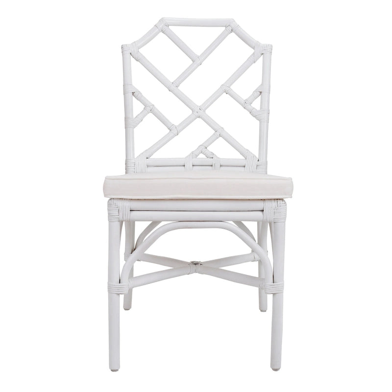 Rattan Dining Side Chair Chinese Chippendale Style - Set of 2