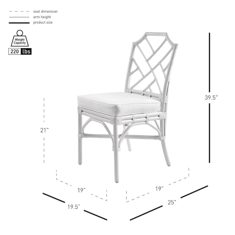 Rattan Dining Side Chair Chinese Chippendale Style - Set of 2