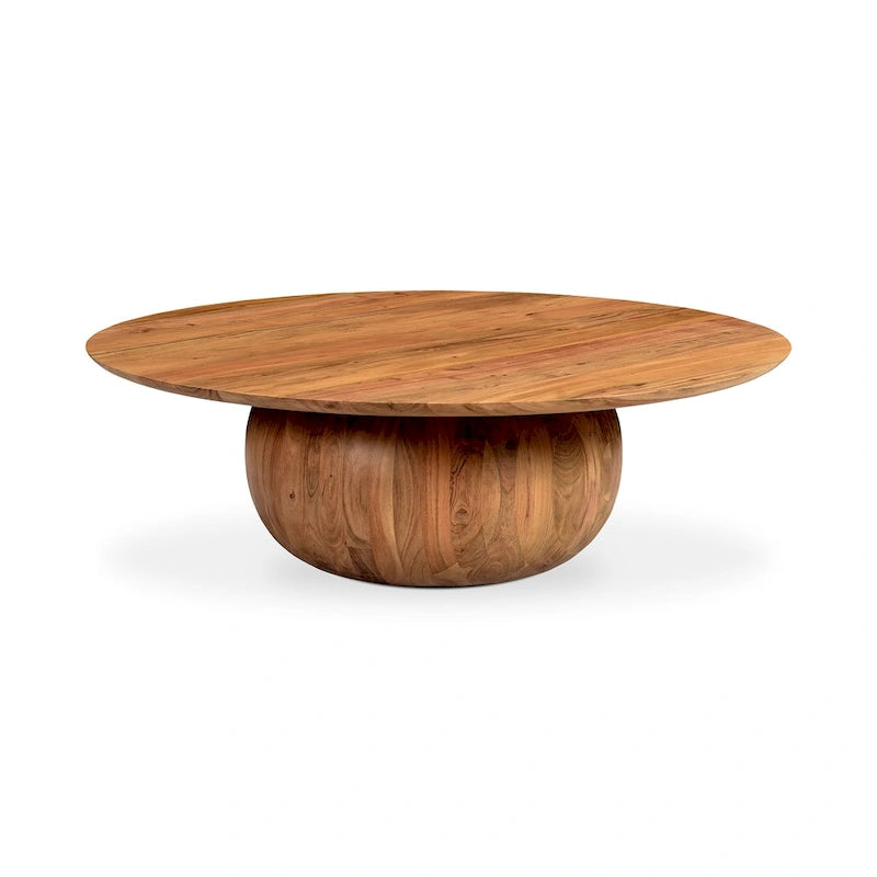 Modern Solid Acacia Wood Round Coffee Table