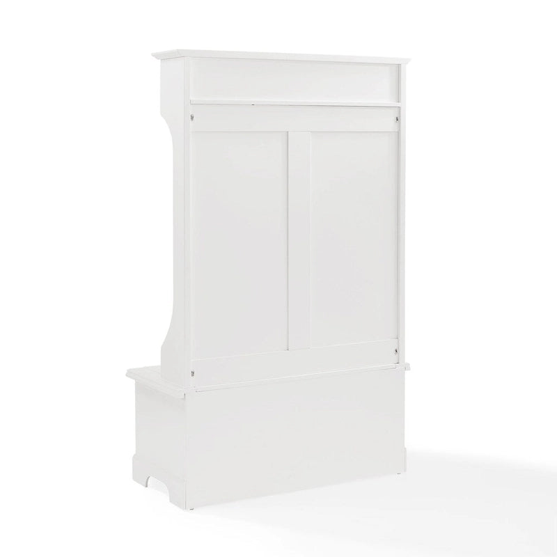 Classic White Wooden Hall Tree with Hooks and Storage