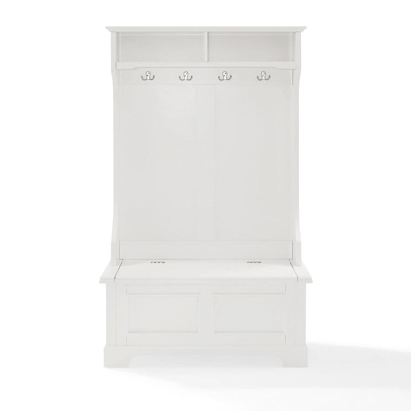 Classic White Wooden Hall Tree with Hooks and Storage