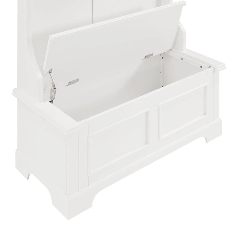 Classic White Wooden Hall Tree with Hooks and Storage