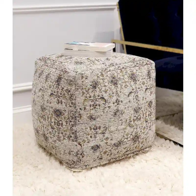 Premium Cotton Square Pouf Ottoman - Taupe