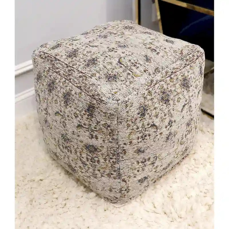 Premium Cotton Square Pouf Ottoman - Taupe