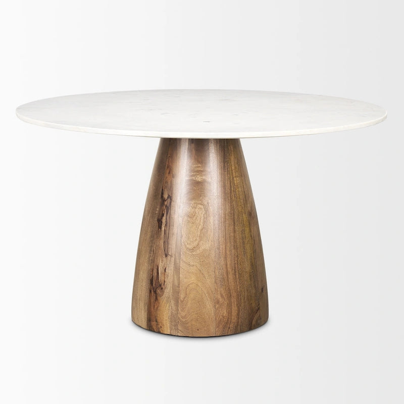 48" Round White Marble Pedestal Dining Table - Medium Brown Base