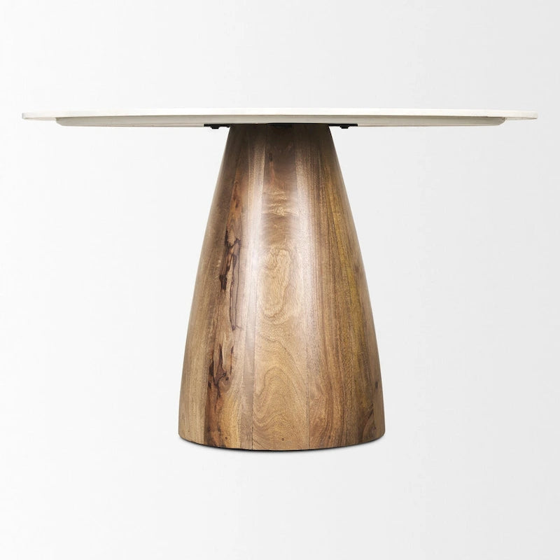 48" Round White Marble Pedestal Dining Table - Medium Brown Base