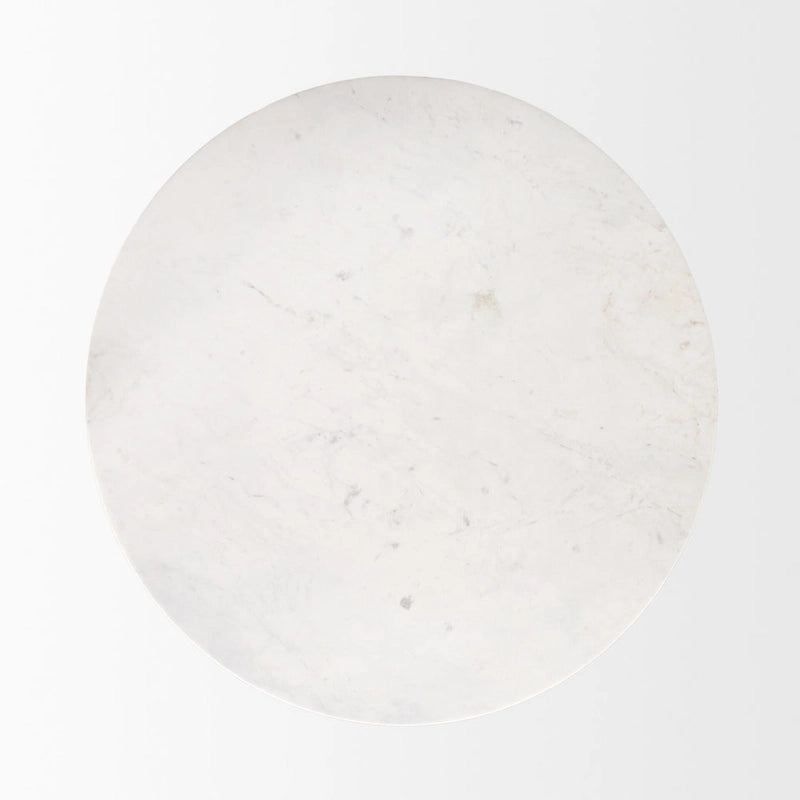 48" Round White Marble Pedestal Dining Table - Medium Brown Base