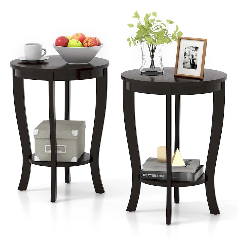 2 PCS 2-Tier Round End Table 18"
