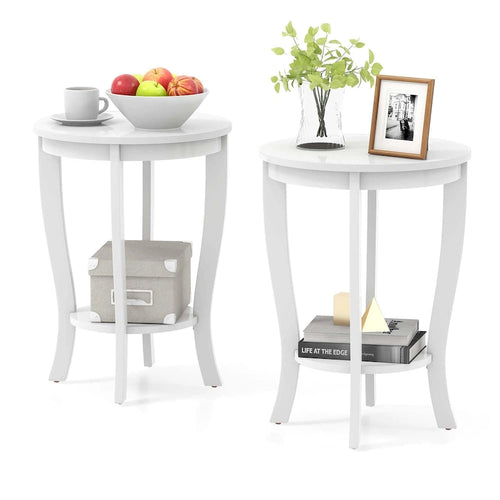 2 PCS 2-Tier Round End Table 18"