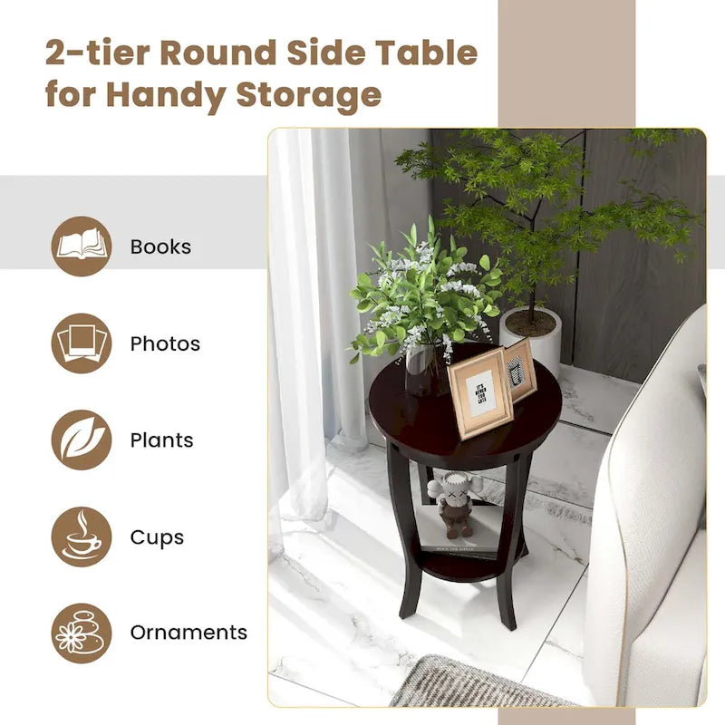 2 PCS 2-Tier Round End Table 18"