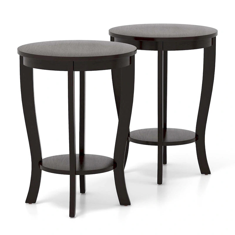 2 PCS 2-Tier Round End Table 18"