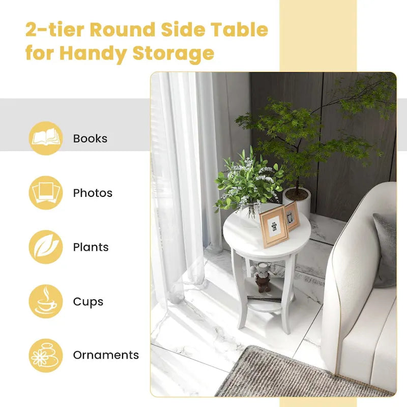2 PCS 2-Tier Round End Table 18"