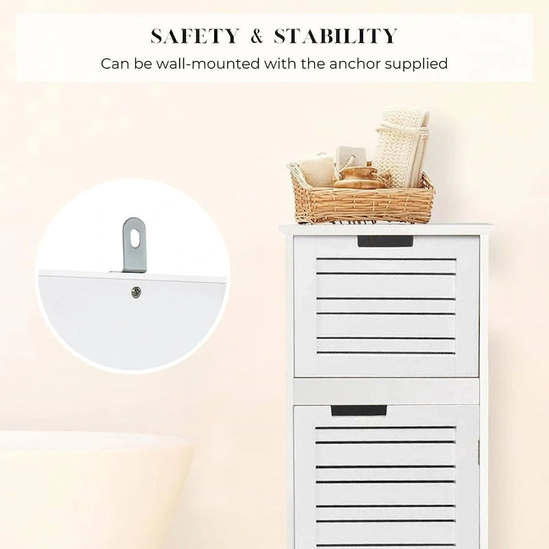 White Bathroom Linen Storage Cabinet with Vented Door and Drawer - 14.7L x 11.13W x 32.12H
