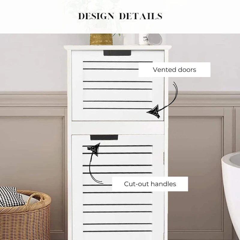White Bathroom Linen Storage Cabinet with Vented Door and Drawer - 14.7L x 11.13W x 32.12H