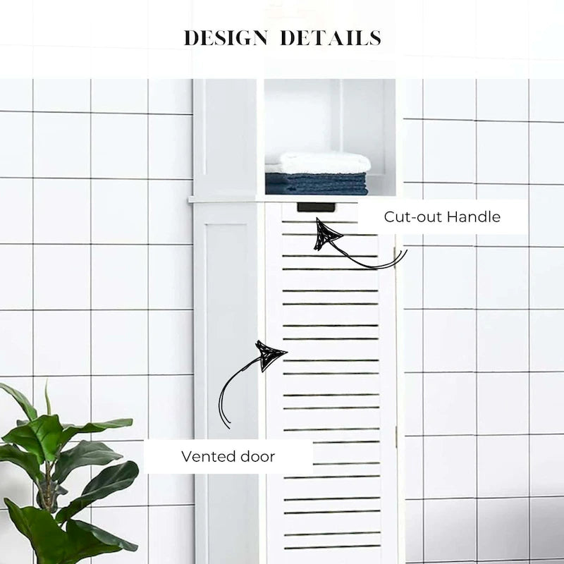 White Bathroom Linen Storage Cabinet with Vented Door and Drawer - 14.7L x 11.13W x 32.12H