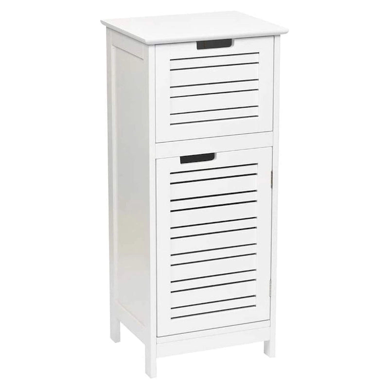 White Bathroom Linen Storage Cabinet with Vented Door and Drawer - 14.7L x 11.13W x 32.12H
