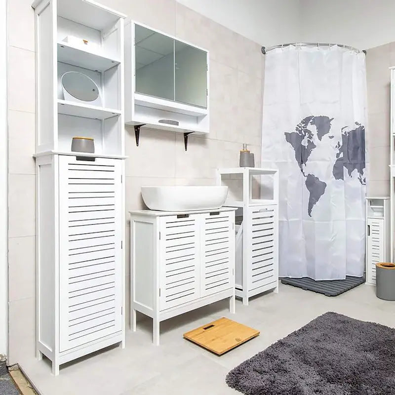 White Bathroom Linen Storage Cabinet with Vented Door and Drawer - 14.7L x 11.13W x 32.12H