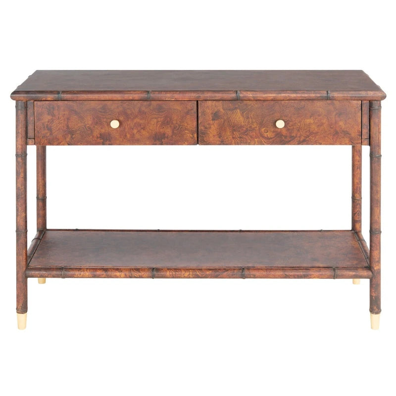 Dark Brown & Gold 2-Drawer 1-Shelf Console Table - 42Wx16Dx29H