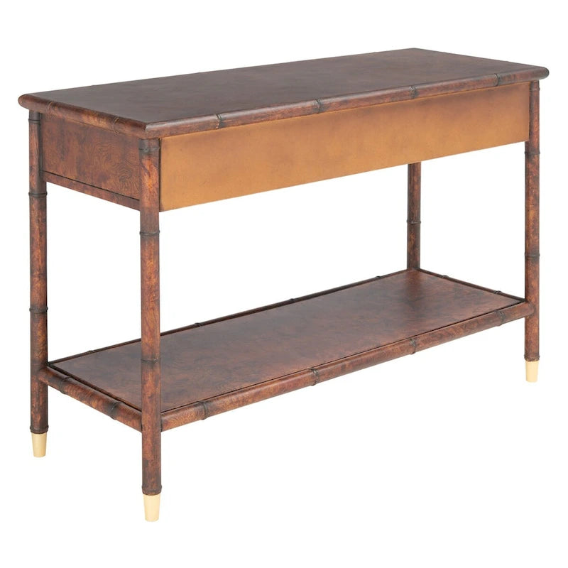 Dark Brown & Gold 2-Drawer 1-Shelf Console Table - 42Wx16Dx29H
