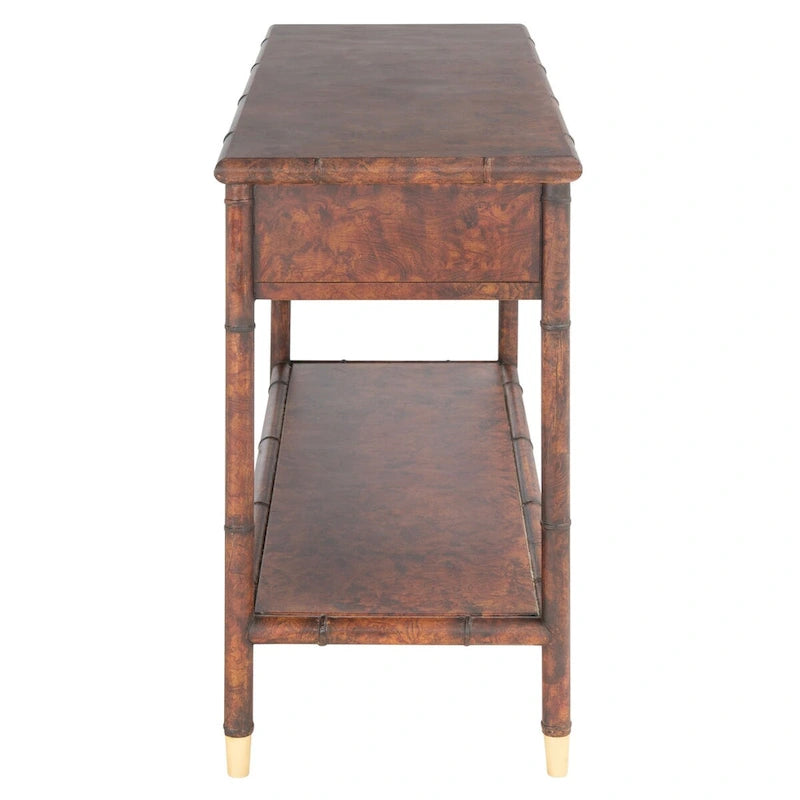 Dark Brown & Gold 2-Drawer 1-Shelf Console Table - 42Wx16Dx29H