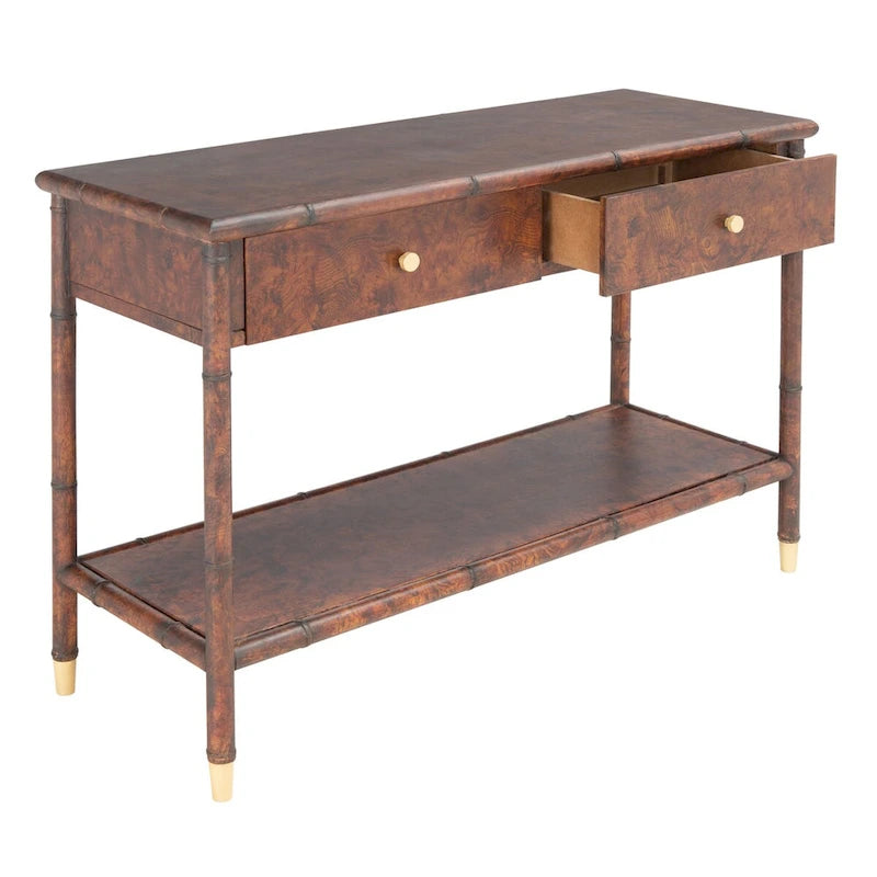 Dark Brown & Gold 2-Drawer 1-Shelf Console Table - 42Wx16Dx29H
