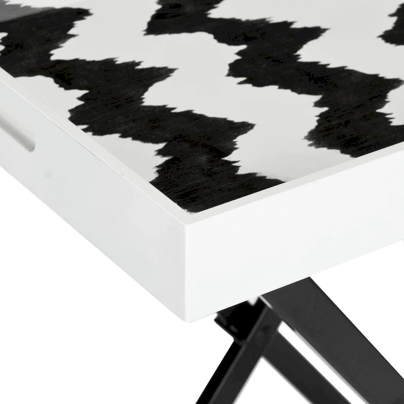 Black & White Lacquer Tray Table - 28Wx18Dx32H