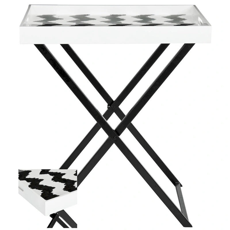 Black & White Lacquer Tray Table - 28Wx18Dx32H