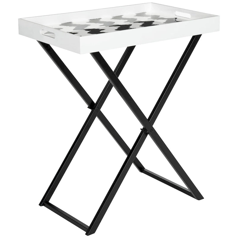 Black & White Lacquer Tray Table - 28Wx18Dx32H