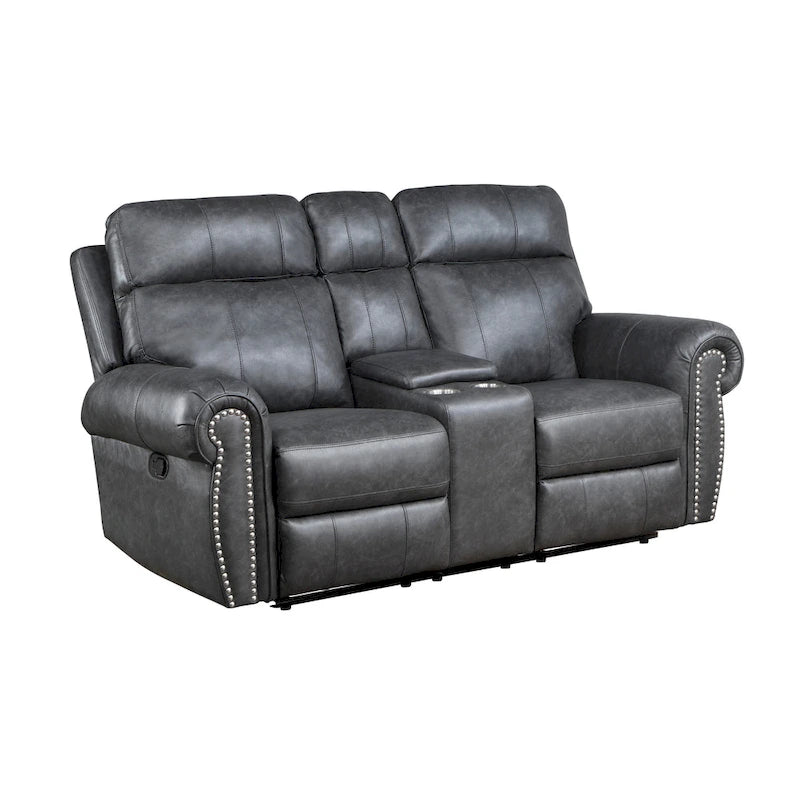 75-inch Manual Recliner Loveseat with Storage Console - Gray Faux Leather
