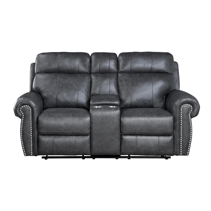 75-inch Manual Recliner Loveseat with Storage Console - Gray Faux Leather
