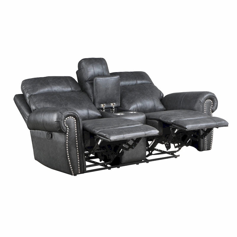 75-inch Manual Recliner Loveseat with Storage Console - Gray Faux Leather