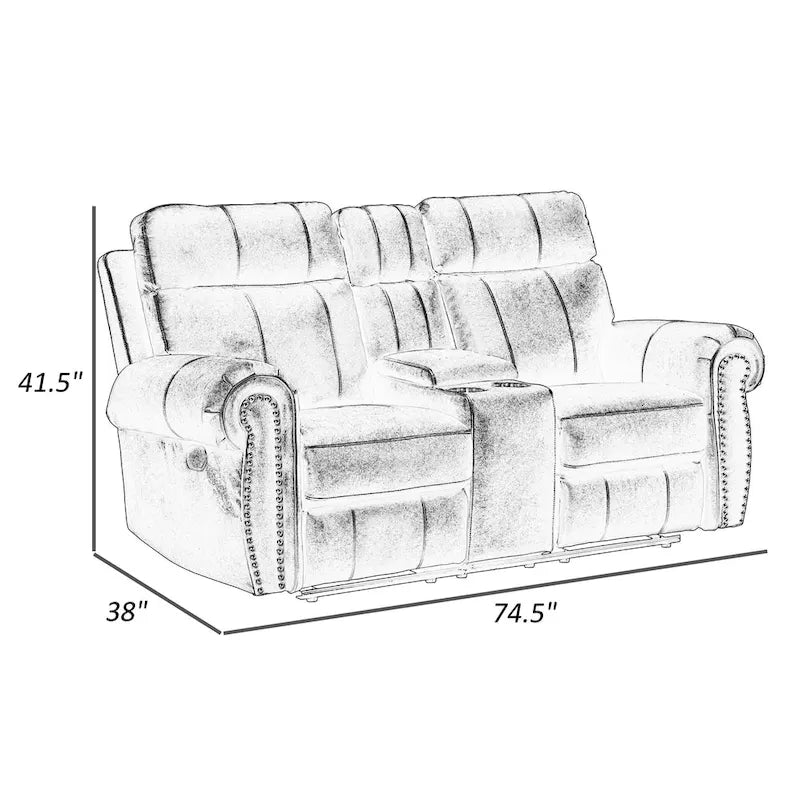 75-inch Manual Recliner Loveseat with Storage Console - Gray Faux Leather