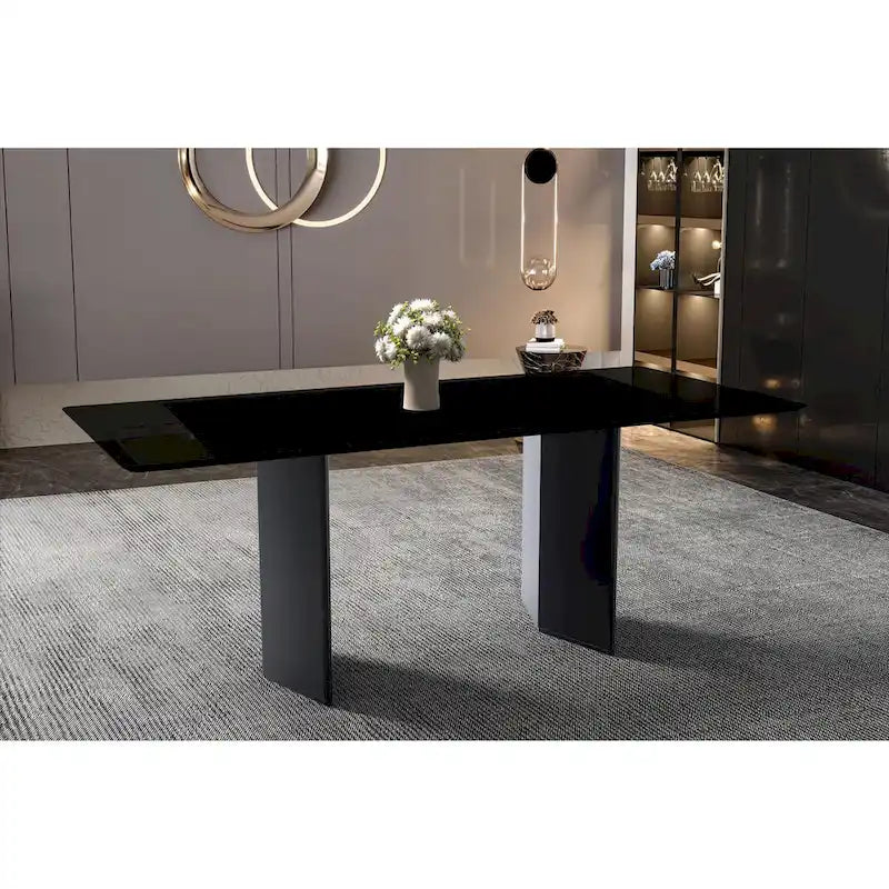 Rectangular Dining Table with Glass or Sintered Stone Top & Steel Base