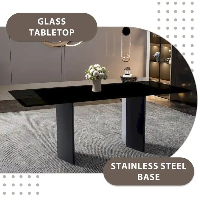 Rectangular Dining Table with Glass or Sintered Stone Top & Steel Base