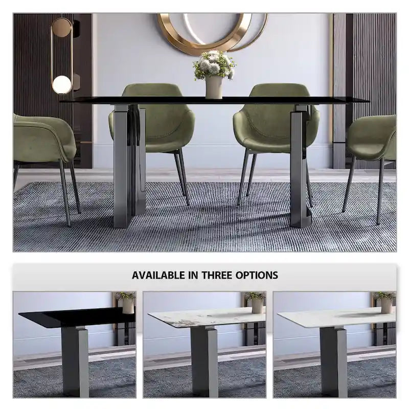 Rectangular Dining Table with Glass or Sintered Stone Top & Steel Base
