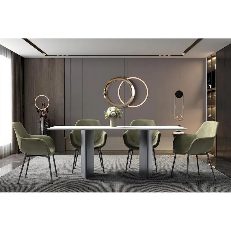 Rectangular Dining Table with Glass or Sintered Stone Top & Steel Base