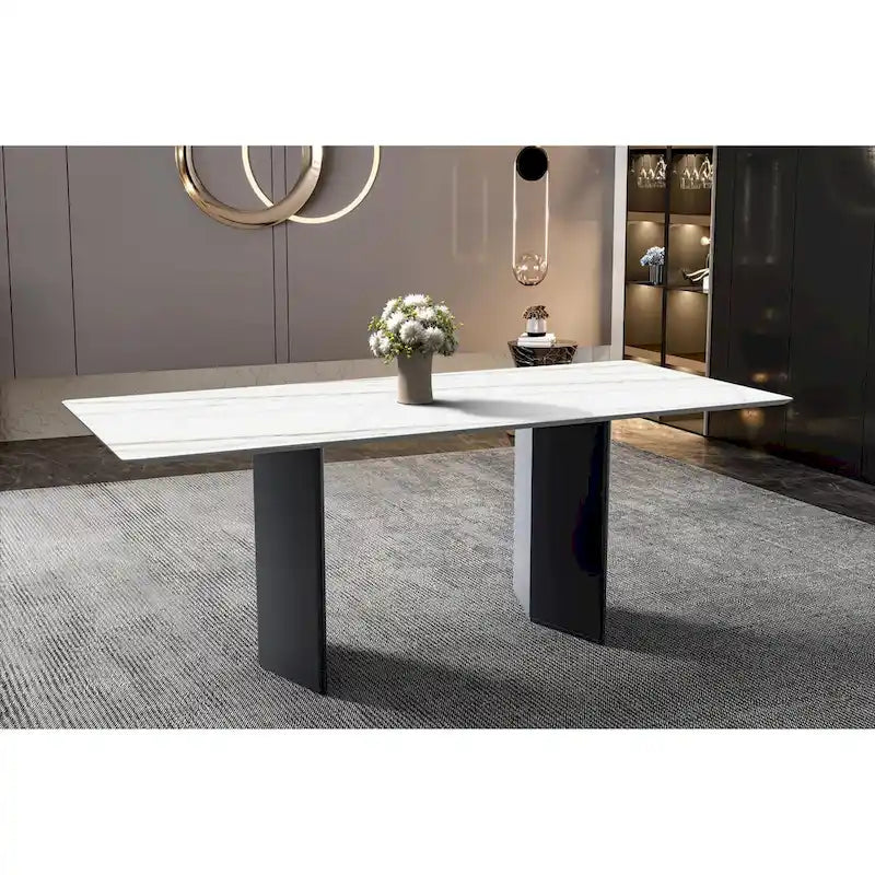 Rectangular Dining Table with Glass or Sintered Stone Top & Steel Base