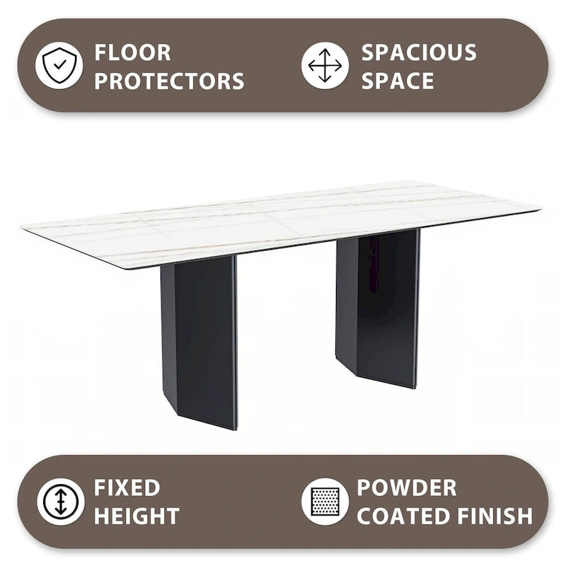 Rectangular Dining Table with Glass or Sintered Stone Top & Steel Base